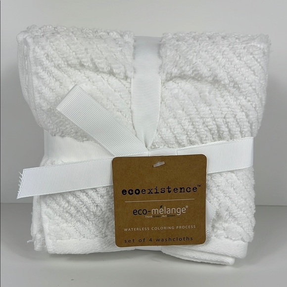 Ecoexistence 4 pc Bath Wash Cloths White Zero Twst Loops Cotton OEKO TEX NEW - Picture 1 of 9